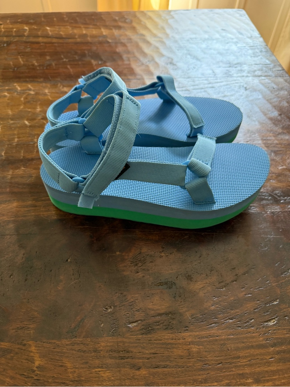 Teva Blue and Green Strap Platform Sandals - Picture 2 of 12
